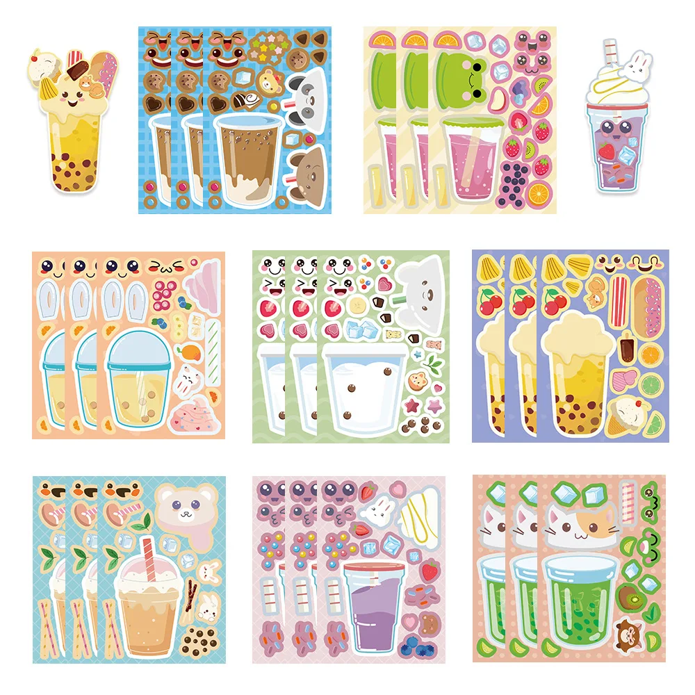 8/16/24pcs Carton Milk Tea Face Changing Cute Healing Creative DIY Mobile Phone Notebook Decorative Stickers