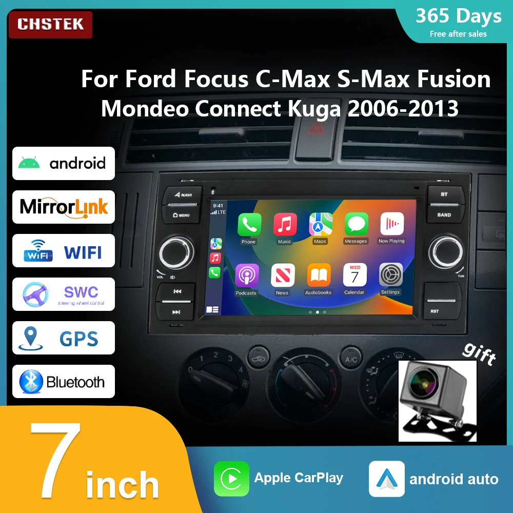 CHSTEK Car Radio Qualcomm Android 13 for Ford C-Max 2003-2010 S-Max 2007-2009 Connect 2007-2009 Stereo Carplay Navigation Wifi