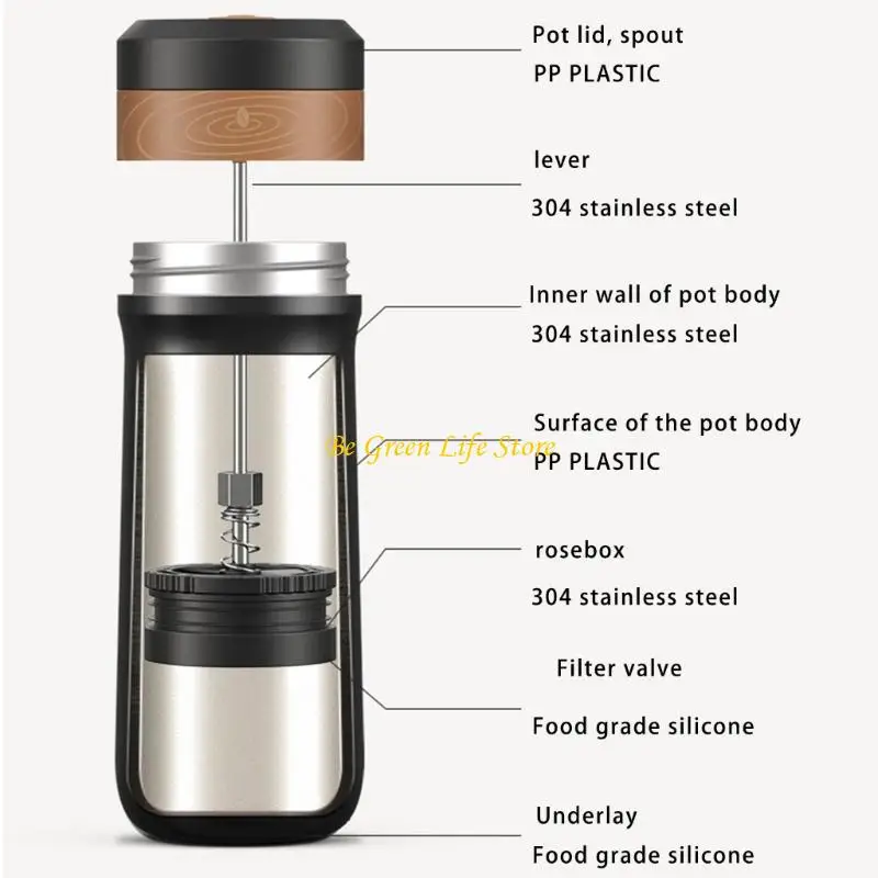 M7DF Изолированная кружка французской прессы для туристических кружков для похода в поход из нержавеющей стали текстуры