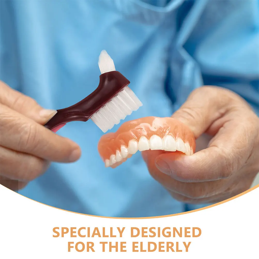 4 قطعة فرشاة تنظيف أسنان مزدوجة الرأس شعيرات صلبة مكافحة زلة مقبض المحمولة المسنين أداة العناية بالفم صيانة الأسنان كاذبة #3