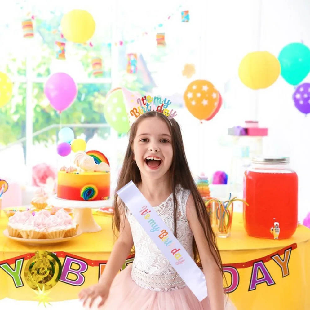 

New Birthday Headband and Shoulder Strap Non-slip Elegant Exquisite Happy Birthday Headpiece Sparkling Comfortable Supplies