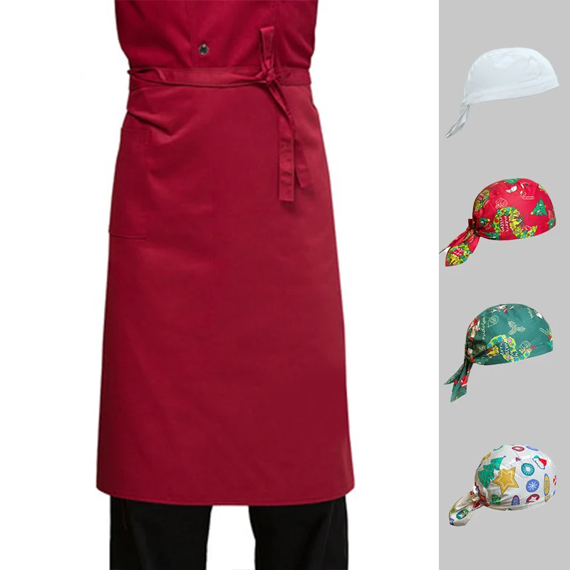 Delantal de medio cuerpo para cocinar, gorros de pirata, delantal de trabajo de camarero de Hotel, gorro de cocina de Color sólido, delantal de Chef de restaurante, gorro estampado