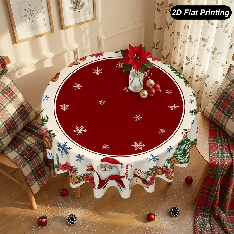 1 Christmas round tablecloth, mini Santa floral mandala pattern, perfect to decorate your table and home environment