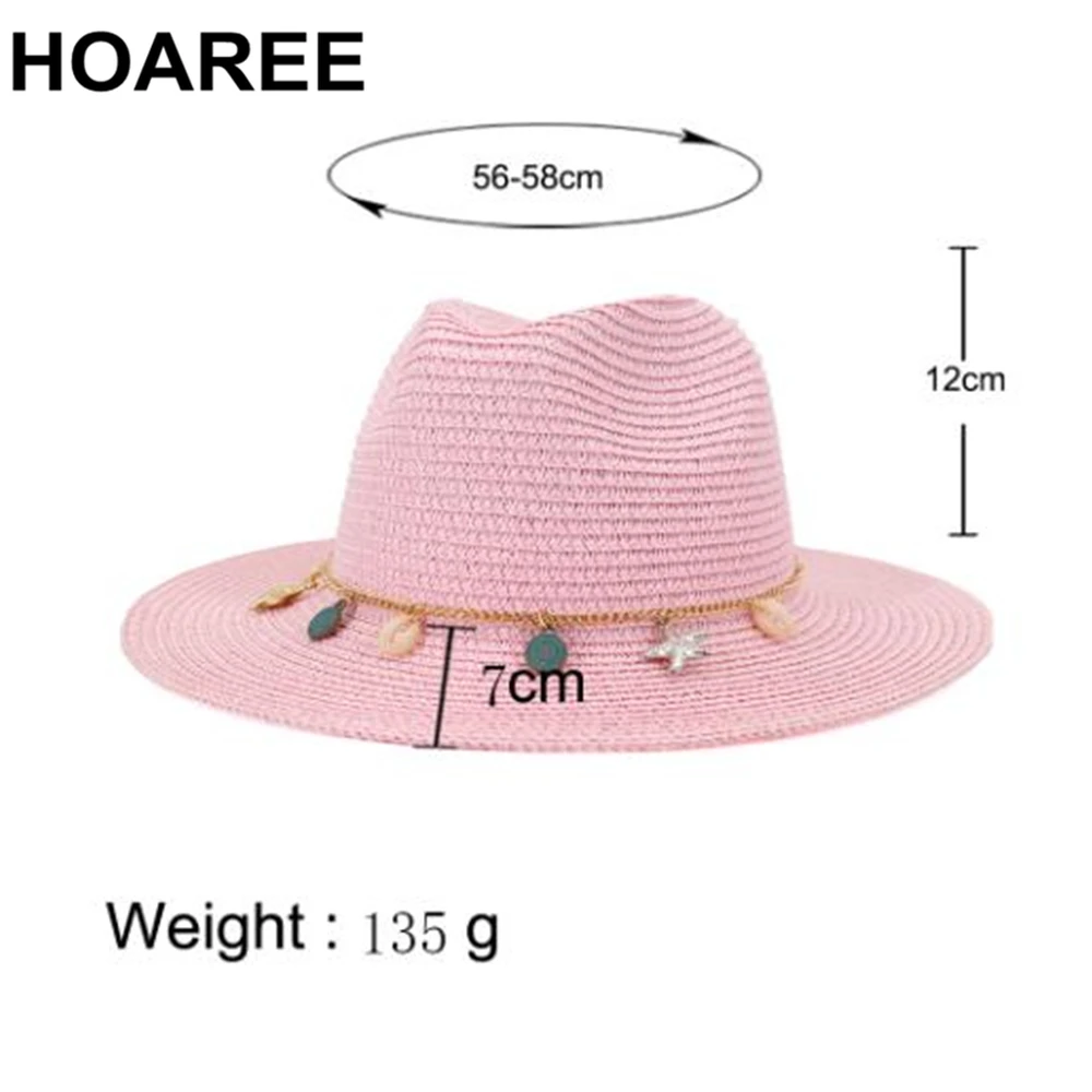 HOAREE White Panama Hat Women Summer Wide Brim Straw SunHat Ladies HatsTravel Beach British Style Brand New Female Fedora