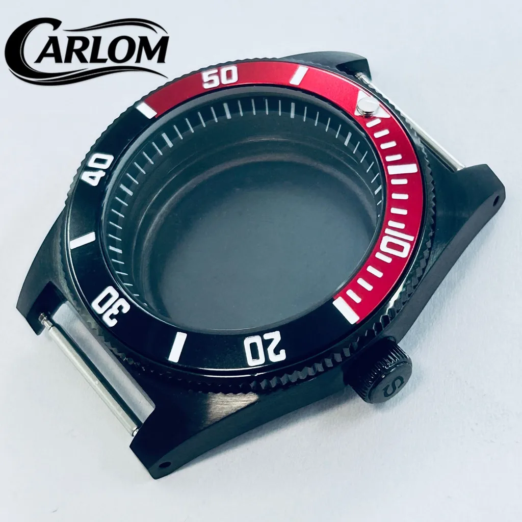 40mm NH Watch Case For NH34 NH35 NH36 NH38 NH39 NH70 NH72 Movement S Crown SKX Black PVD Ceramic Aluminum Bezel Black Red