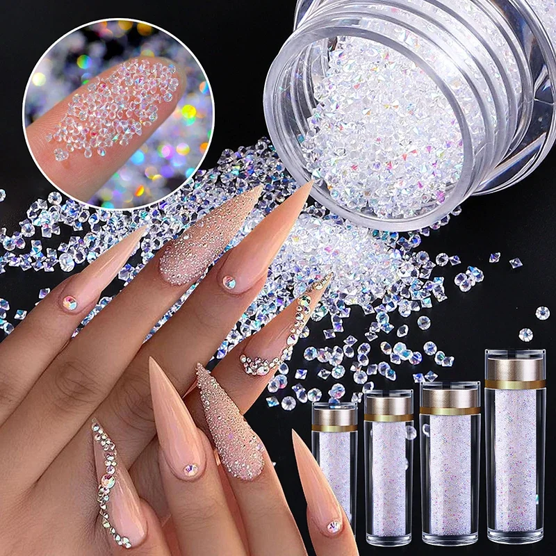 3D Nail Art Crystals for Design Glitter DIY Glass Microbeads Mixed Drill Tip Bottoming Microdrill Nail Ornaments Glass Beads