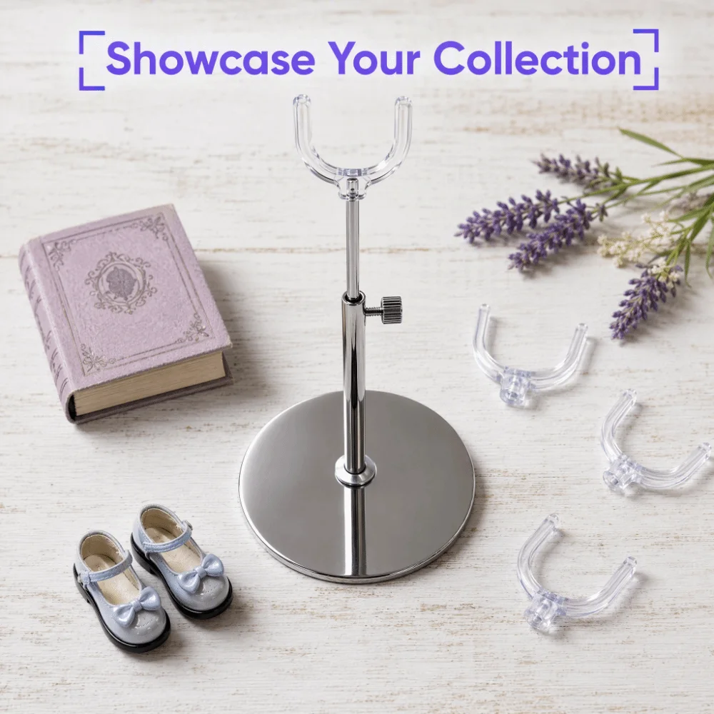Stainless Steel Doll Stand Adjustable Height with Replaceable Clamp Heads for BJD Doll Support Stand Figure Display Holder