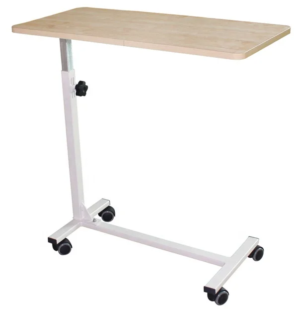 

Manual height adjustable home care hospital MDF wooden dining over bed table with wheels CY-H838