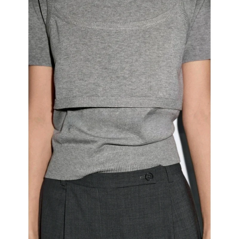 تي شيرت Lazy Sle Knitted ort Sve round Ne مع تصميم مضلع كاجوال Faion للسيدات مزيج من القطن والبوليستر الفاخر