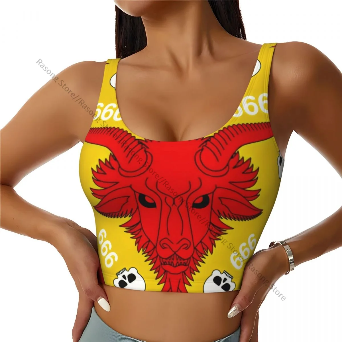 Sports Bra Women Running Yoga Clothes Vest Baphomet Demon Pattern Gathering Fitness Vest