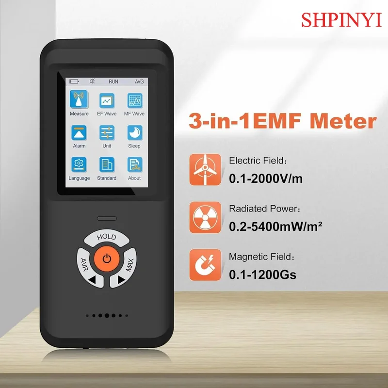 مقياس EMF، ترقية كاشف إشعاع المجال الكهرومغناطيسي القابل لإعادة الشحن 3 في 1 لفحص EF RF MF EMF وصيد الأشباح
