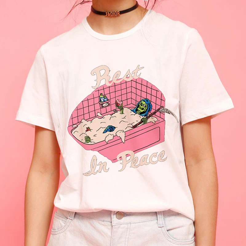 Women Clothing T-shirt Tops Summer Spoof Funny Fashion Print Kpop Korean Harajuku Vintage Streetwear Personality Tees Women