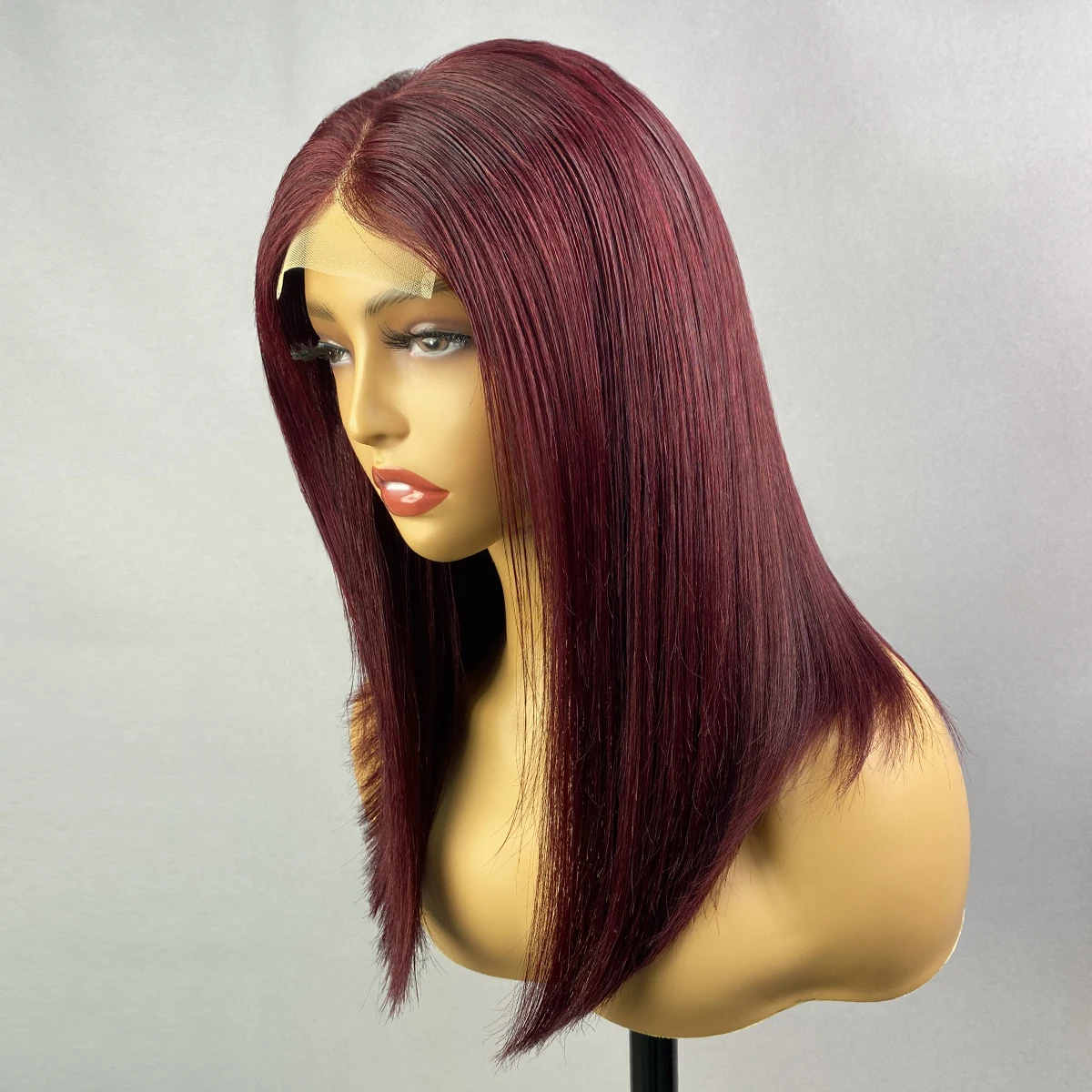 

Wine Red Color Short Bob Human Hair Wigs Brazilian Transparent 99J 4X4 Lace Frontal Wig Human Hair for Women Pre Plucked Wig