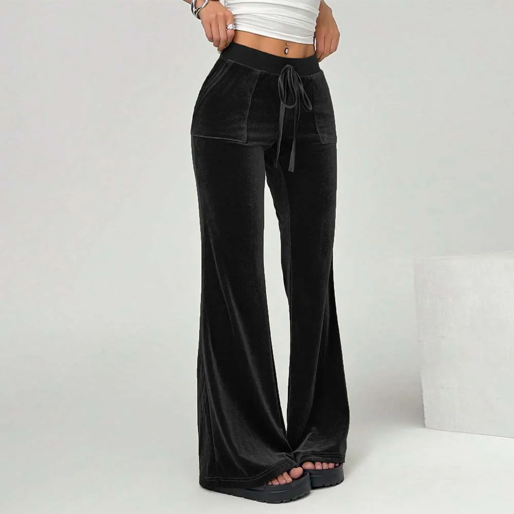 

2025 Women's Simple and Elegant Velvet Casual Pants Autumn and Winter Drawstring Slim-Leg Wide-Leg Trousers