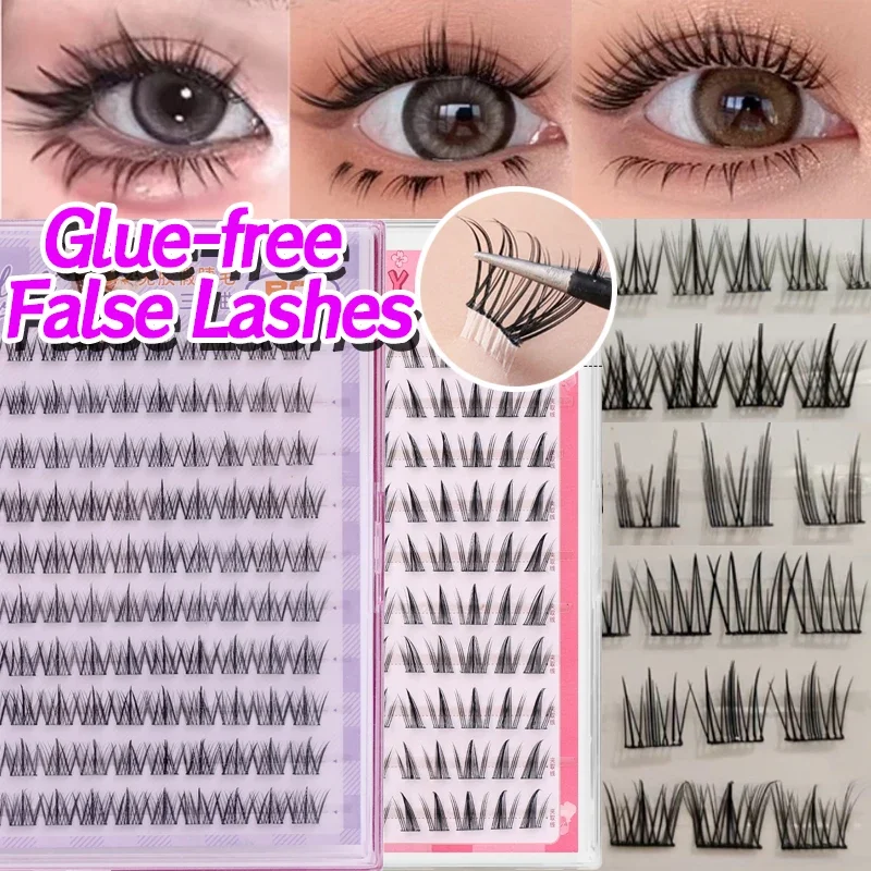 

Self Adhesive DIY Clusters Eyelashes Extension No Glue Needed Reusable Individual Eyelash Natural Thick Fluffy Manga Eyelashes