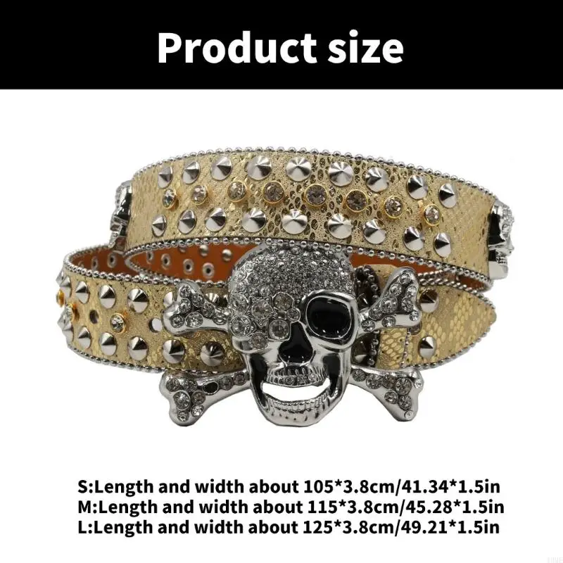 49me Popular Skull Filelel Belt para calça Rhinestones Belra Creia cravejada para calças jeans Acessórios da cintura