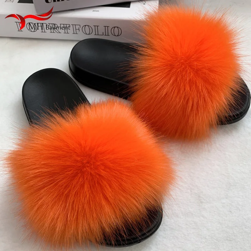 Faux Fur Slippers Women Soft Home Furry Fluffy Sandals Female Casual Flops Slides Winter Warm Flat Shoes Plus Size 36-45