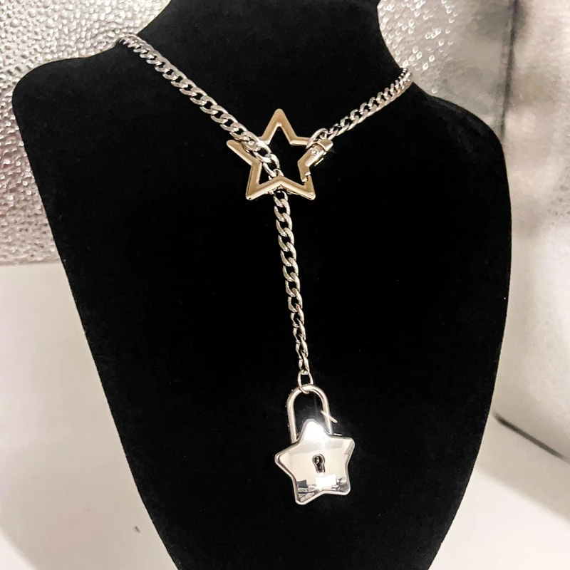 Y2K Rock Jewelry Adjustable Star Pendant Necklace Women Korean Fashion Cool Choker Punk Aesthetic Goth Necklaces Accessories