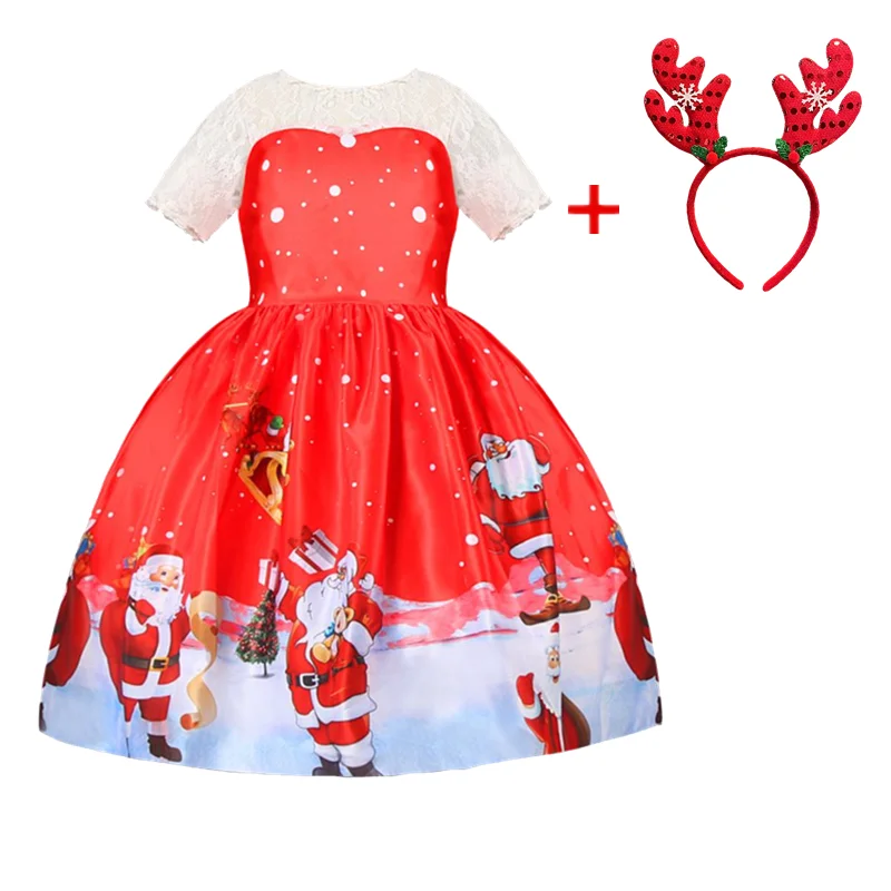 Kids Christmas Red Dresses for Girls Santa Claus Snowman Xmas Princess Costume 2024 New Year Party Evening Ball Gown for 4-10Yrs