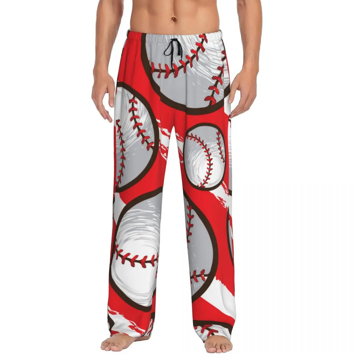 Custom Printed Men's Pajama Pants Baseball Sleepwear Sleep Lounge Bottoms with Pockets