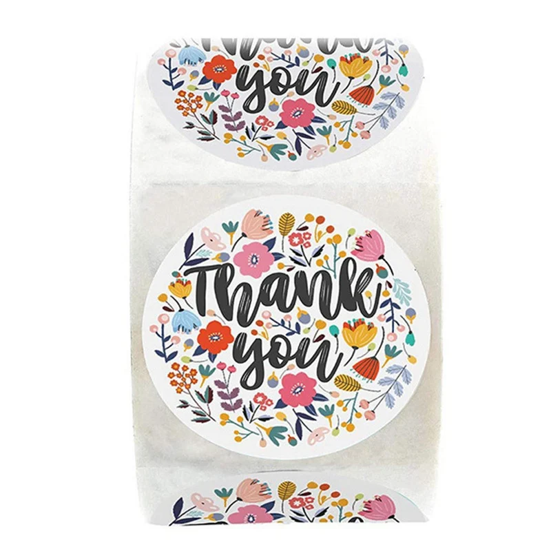 500 قطعة من ملصقات الشكر مقاس 1 بوصة بتصميم دائري متعدد الألوان على شكل زهرة، يوصى بها بشدة لأعياد الميلاد وحفلات الزفاف والهدايا