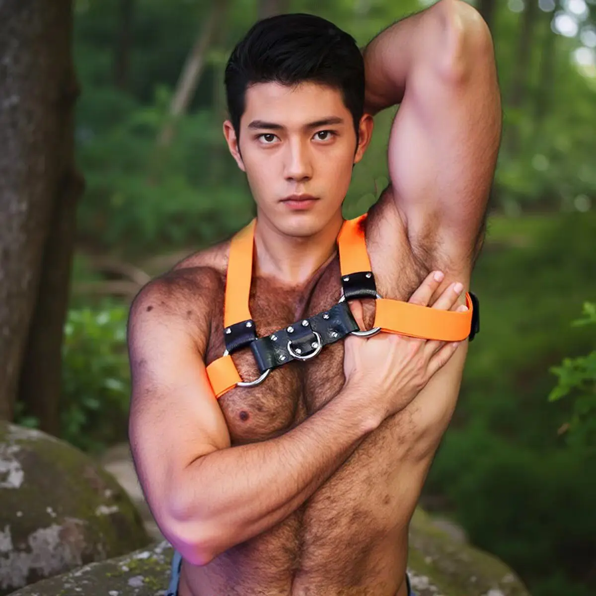 

Men's Harness Leather Gay Orange Elastic Chest Harness Bondage Black Leather Men Accessories Upper Nighclubwear