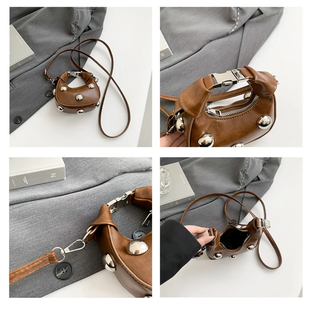 

Creative Retro Mini Riveted Handbag Korean Style Portable Small Crossbody Bag Solid Color Luxury Single Shoulder Bag Travel