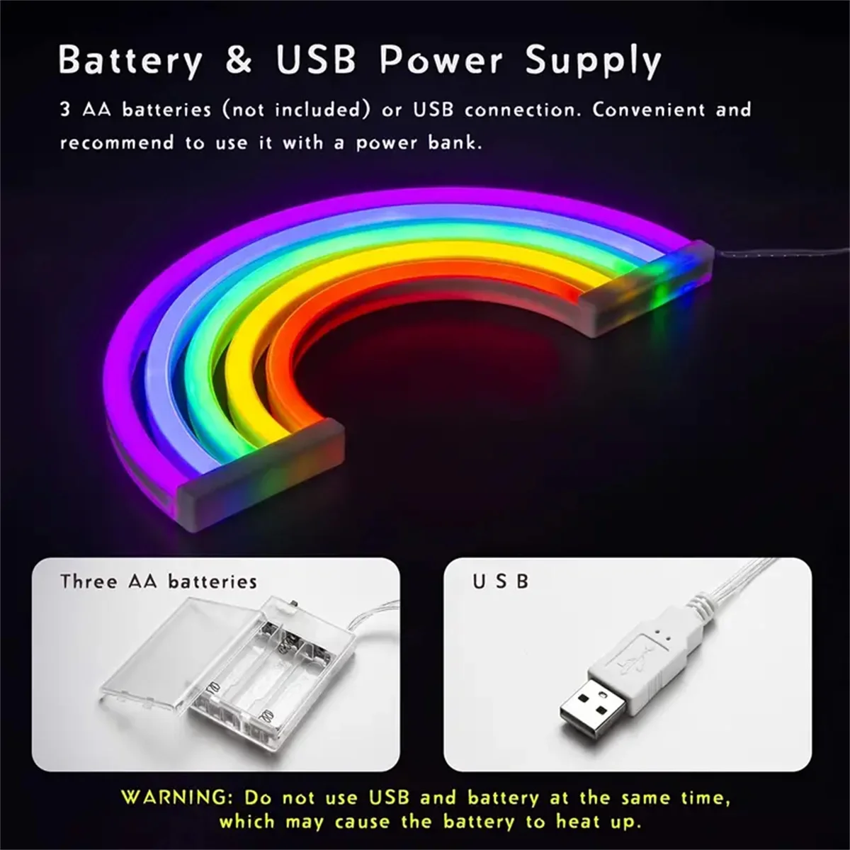 1pc LED Rainbow Neon Light USB & Batteries Powered Night Light Decorative Lights For Bedroom Wedding Party Game Room Decoration