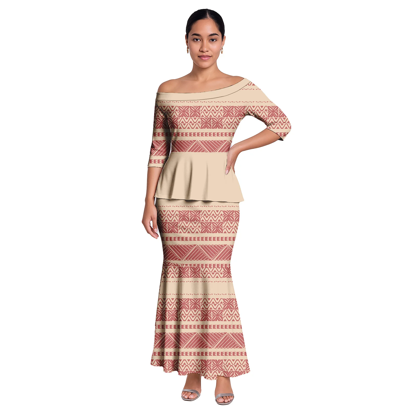 هاواي صورة مخصصة ملابس السيدات ساموا المرأة أنيقة حورية البحر مجموعة فستان تابا تصميم فستان بولينيزيا الكلاسيكية المرأة Puletasi #6