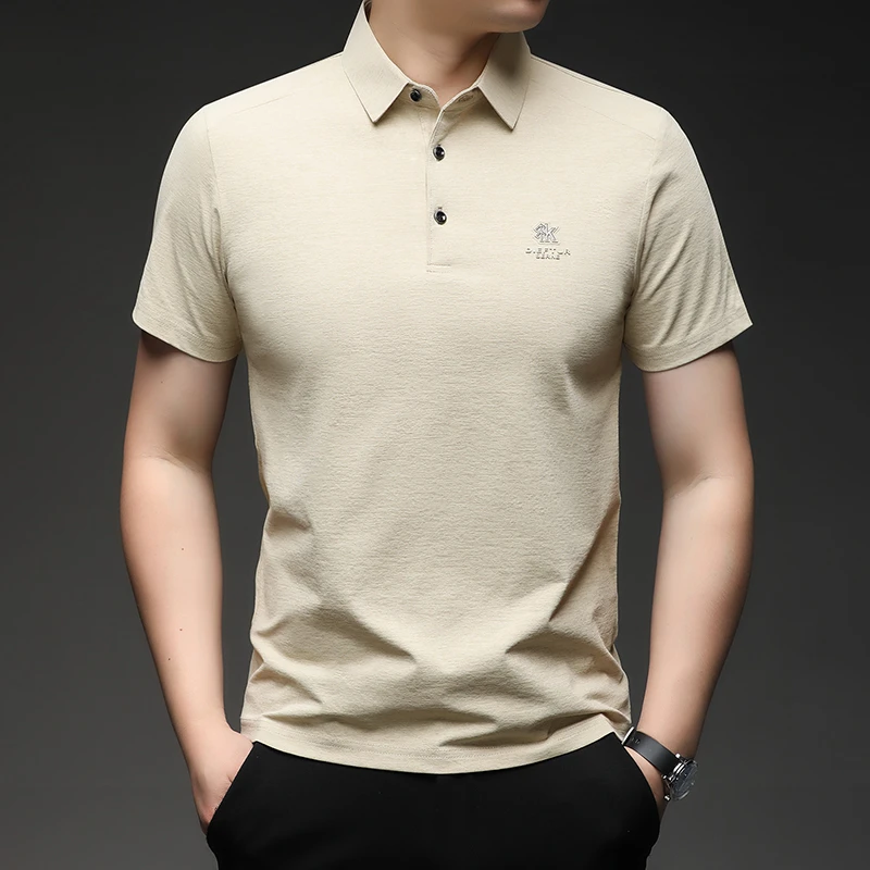 Herren-Kurzarm-Poloshirt mit gesticktem Logo, weichem, atmungsaktivem Stoff, lässiges Business-Oberteil für den täglichen Gebrauch. – Detail 15