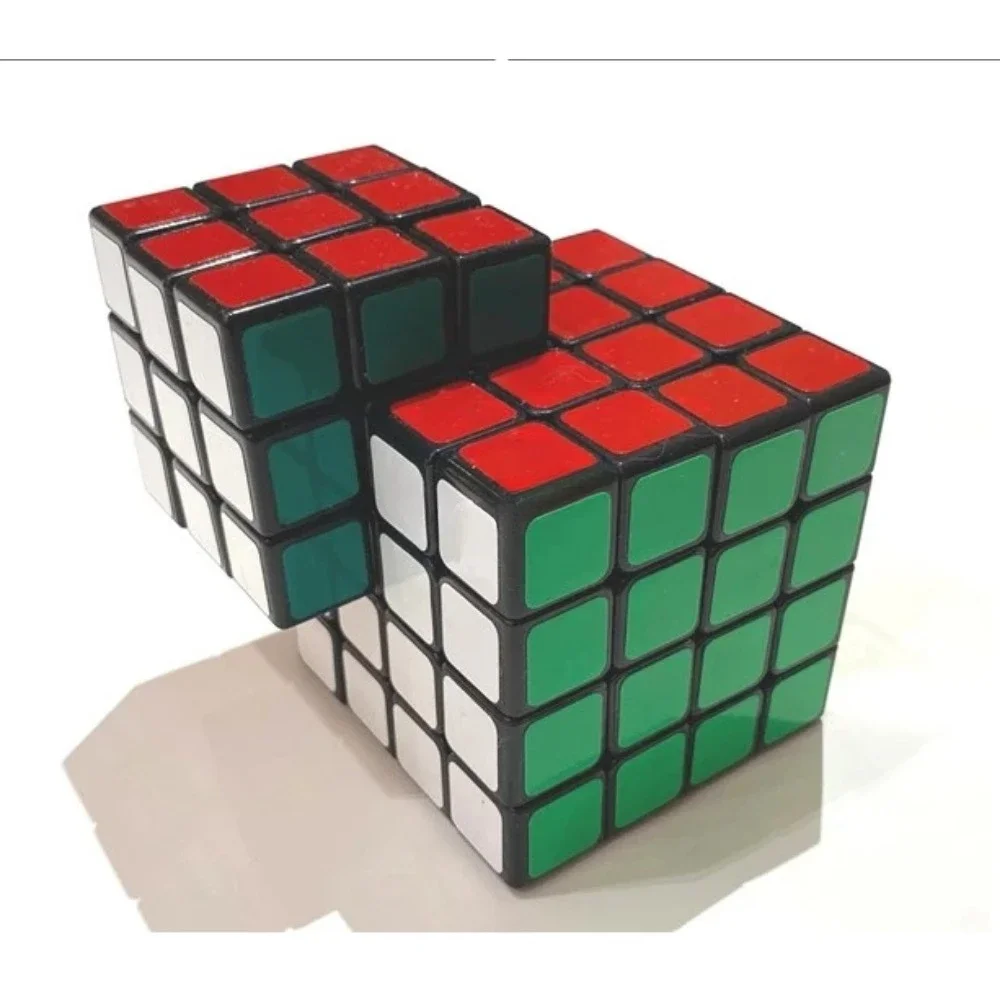 Magic Cube Calvin\'s Puzzle 3x3 4x4 Conjoint Cube Hybrid Siamese 4x4x4-3x3x3 Black Body (Fused, Mod) Children\'s Educational Toy