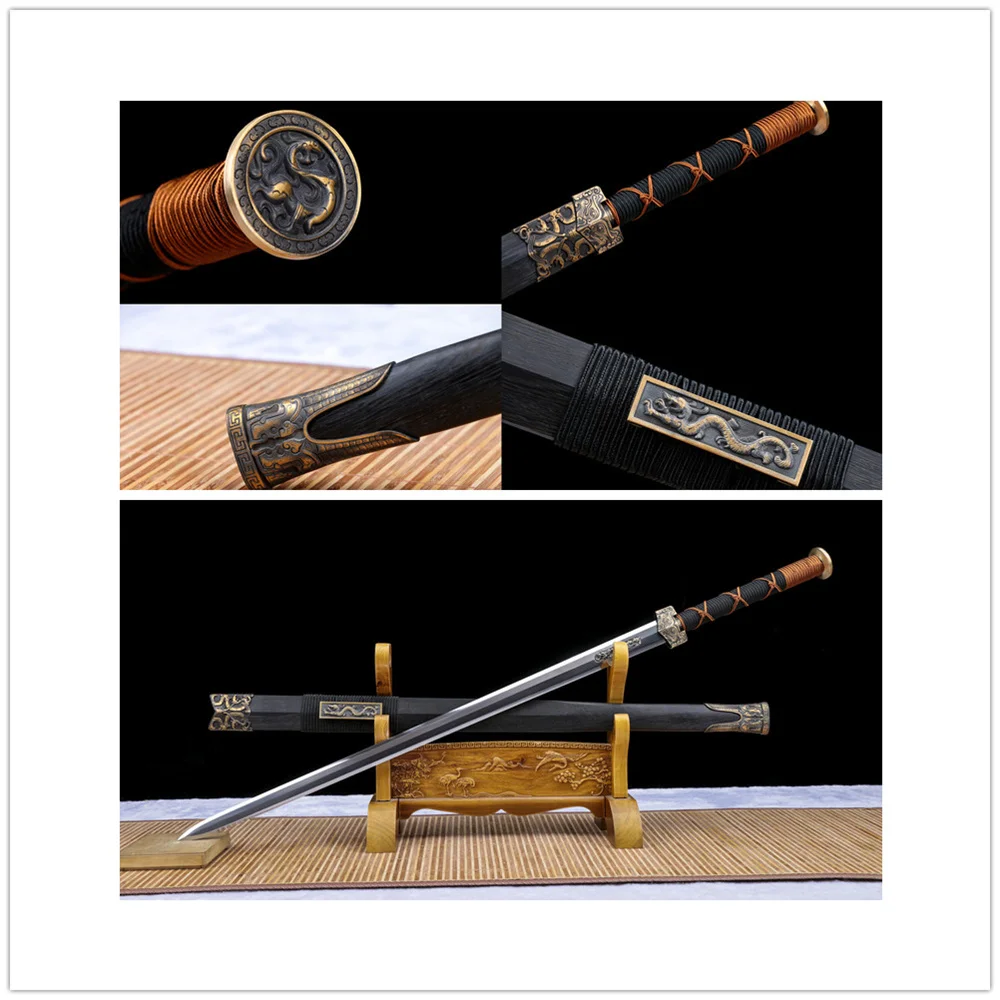 High Quality Chinese JIan Tradition Martial arts Sword High Manganese Steel Blade Ebony Sheath Brass Fittings Full Tang
