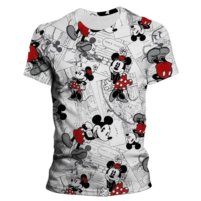 2024 Disney Mickey Mouse męska koszulka letnia z krótkim rękawem Disney 3D Print Cartoon Anime casualowa dziecięca koszulka