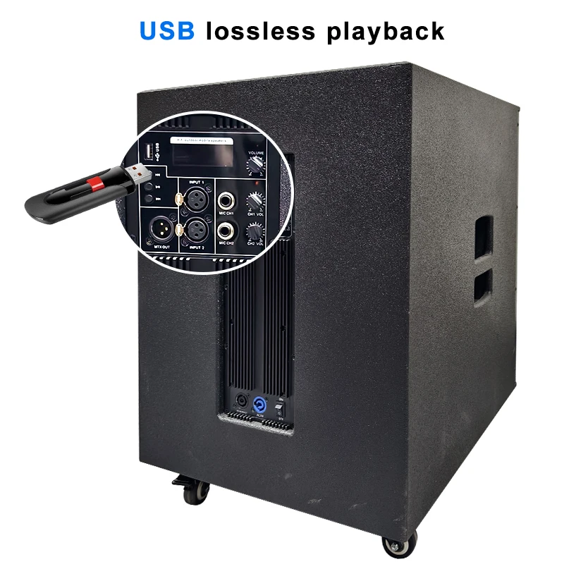 Praktisches Raddesign, 15-Zoll-Profi-Lautsprecher, DSP, Outdoor, Indoor, DJ, Bühne, aktive Array-Säulenlautsprecher, PA-System