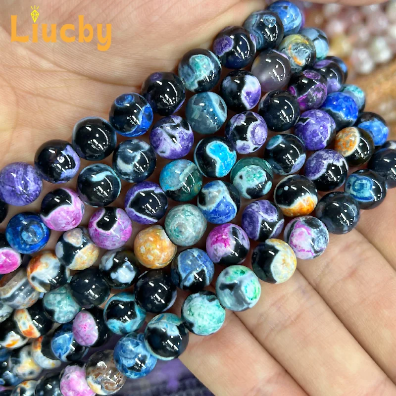 Naturstein Gemischte Farbe Feuer Achate Handgemachte Perlen Für Schmuck Sets DIY 6/8/10mm Armbänder Zubehör Schlüsselanhänger 15" Großhandel – Detail 5
