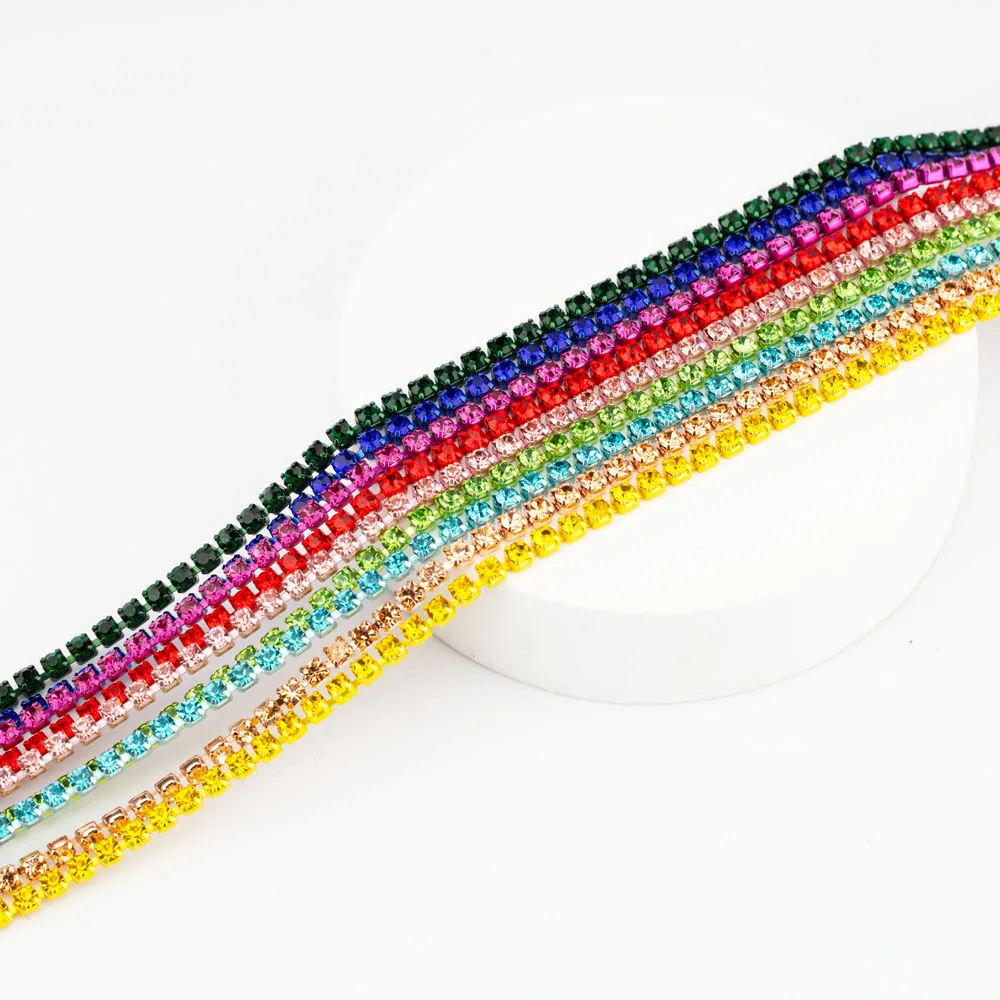 CARLOW 10Yards/Roll SS6-SS16 Multicolor Rhinestone Chain Sew-On Rhinestones Trim Cup Chain For Garment DIY Accessories