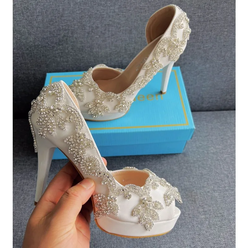 Women Office Lady Pumps Pointed Toe Rhinestone Slip-On PU 11CM Thin Heels Dress Sandals Japanese Style Women Shoes White