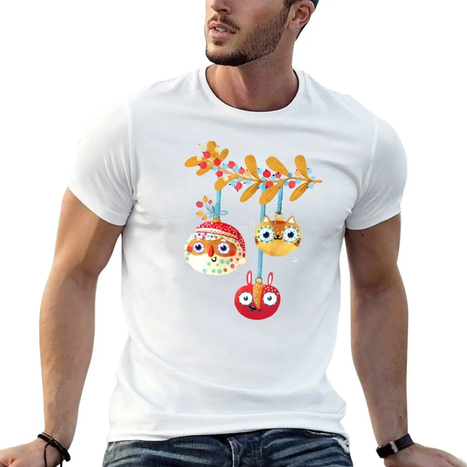 

Christmas tree ornaments - Santa, Cute Cat and Crazy Guy T-Shirt man t shirt cotton high quality t shirts with prints T-Shirt