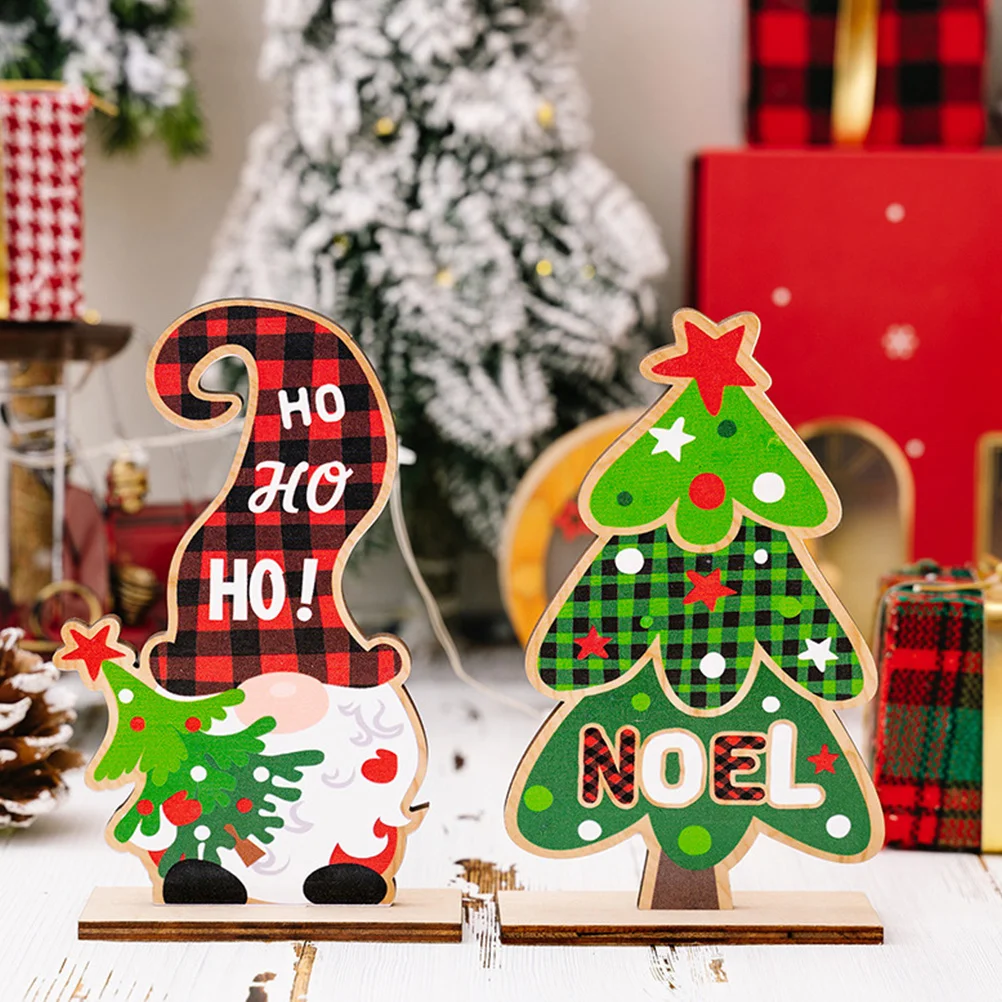 

4Pcs Wooden Christmas Element Decor Xmas Themed Rustic Farmhouse Desktop Decoration Festive Home Scene Accents