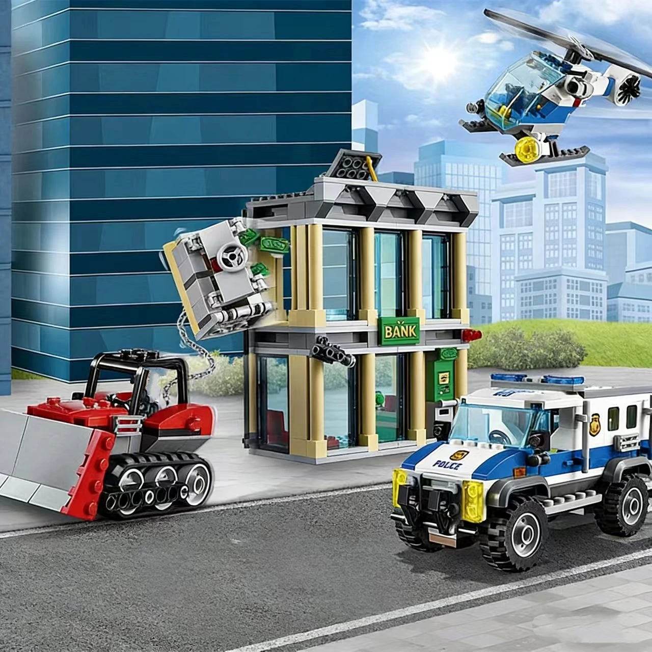 

Совместимые наборы строительных блоков City Series 60140: Бульдозер, Взлом банка Робс, MOC-игрушки, подарок