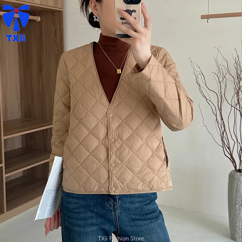 Korean Style 2024 Autumn Winter Coat with V-neck 90% White Goose Down Thickened Warm Down Jacket Liner Fashion Women's Base Coat