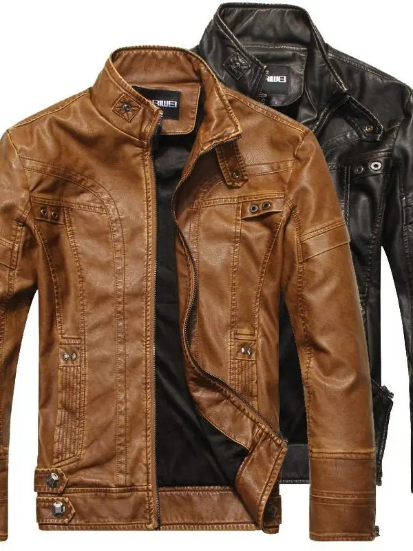 

Winter Men's Leather Jaet Motorcycle Sle Fluff Coat Youthful Vitali Design No Fur Collar Tanned Leather Five Sve