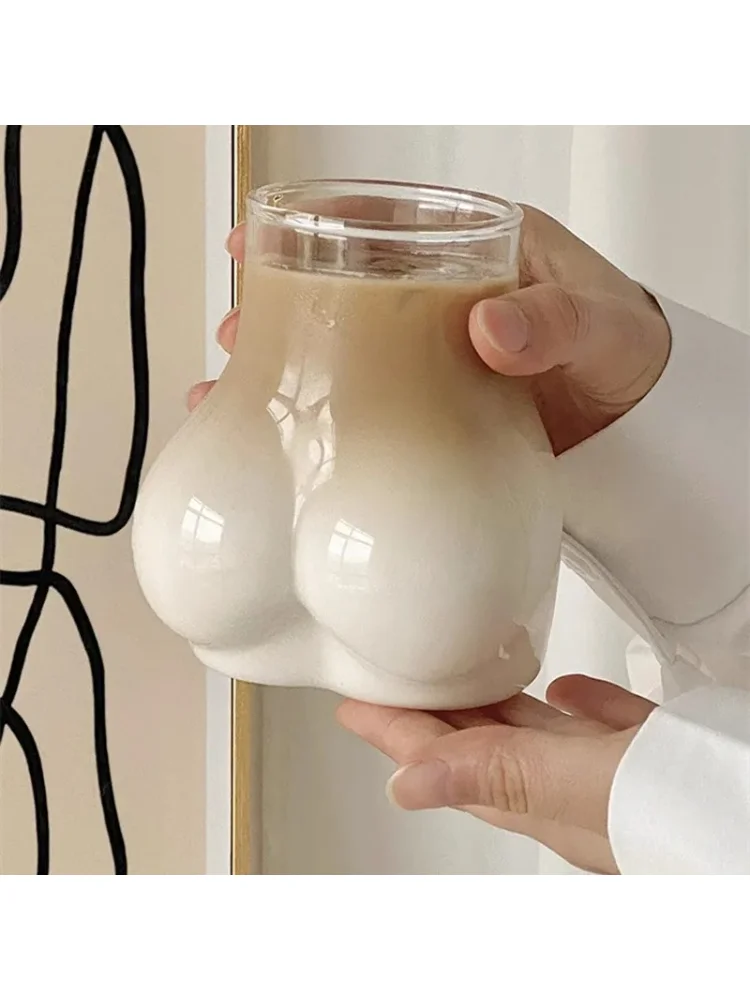 Funny Butt Shaped Glass Cup,Coffee Mug for Iced Americano/Latte,Cute Bubble Tea Tumbler,Clear Cold Drink Cup for Party Gifts