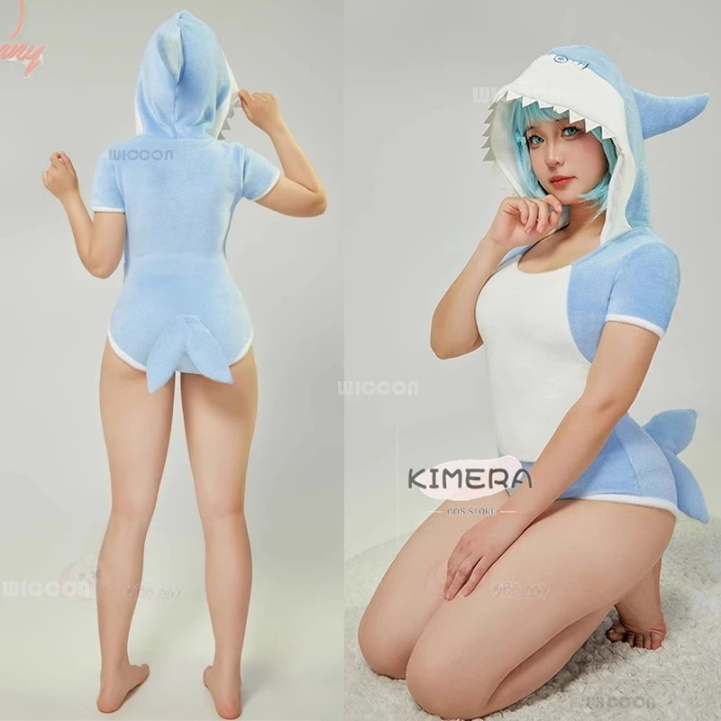 

Gawr Gura цельная ночная рубашка Cutie Sharks Tails сексуальное женское белье косплей костюм синий Kawaii Хэллоуин женская рождественская пижама с капюшоном