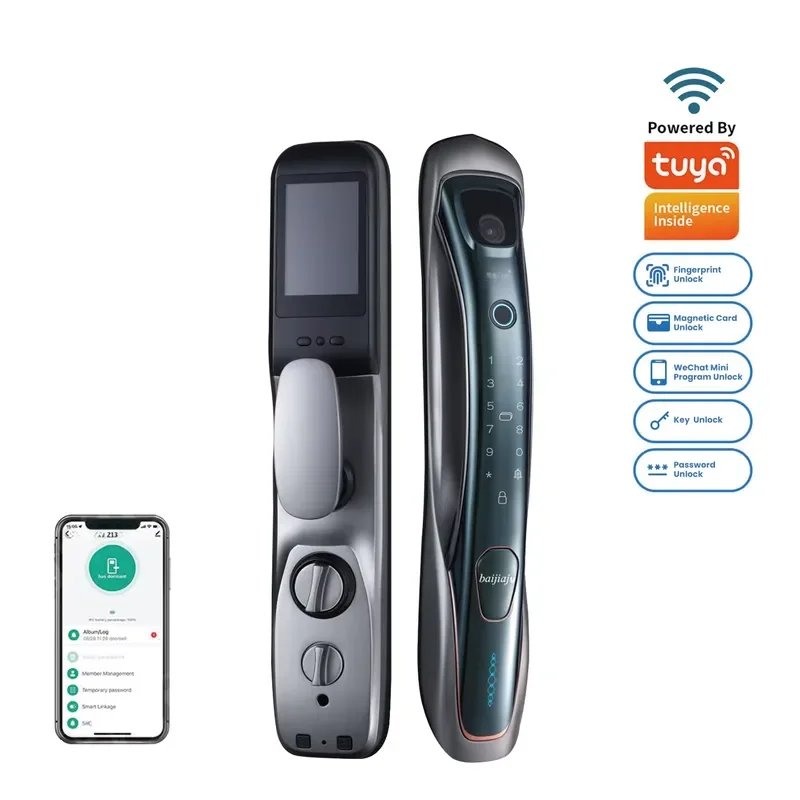Smart Fingerprint Door Lock with NFC Card Password Keyless Entry Handle for Wooden Steel Entrance Doors Graffiti App Control