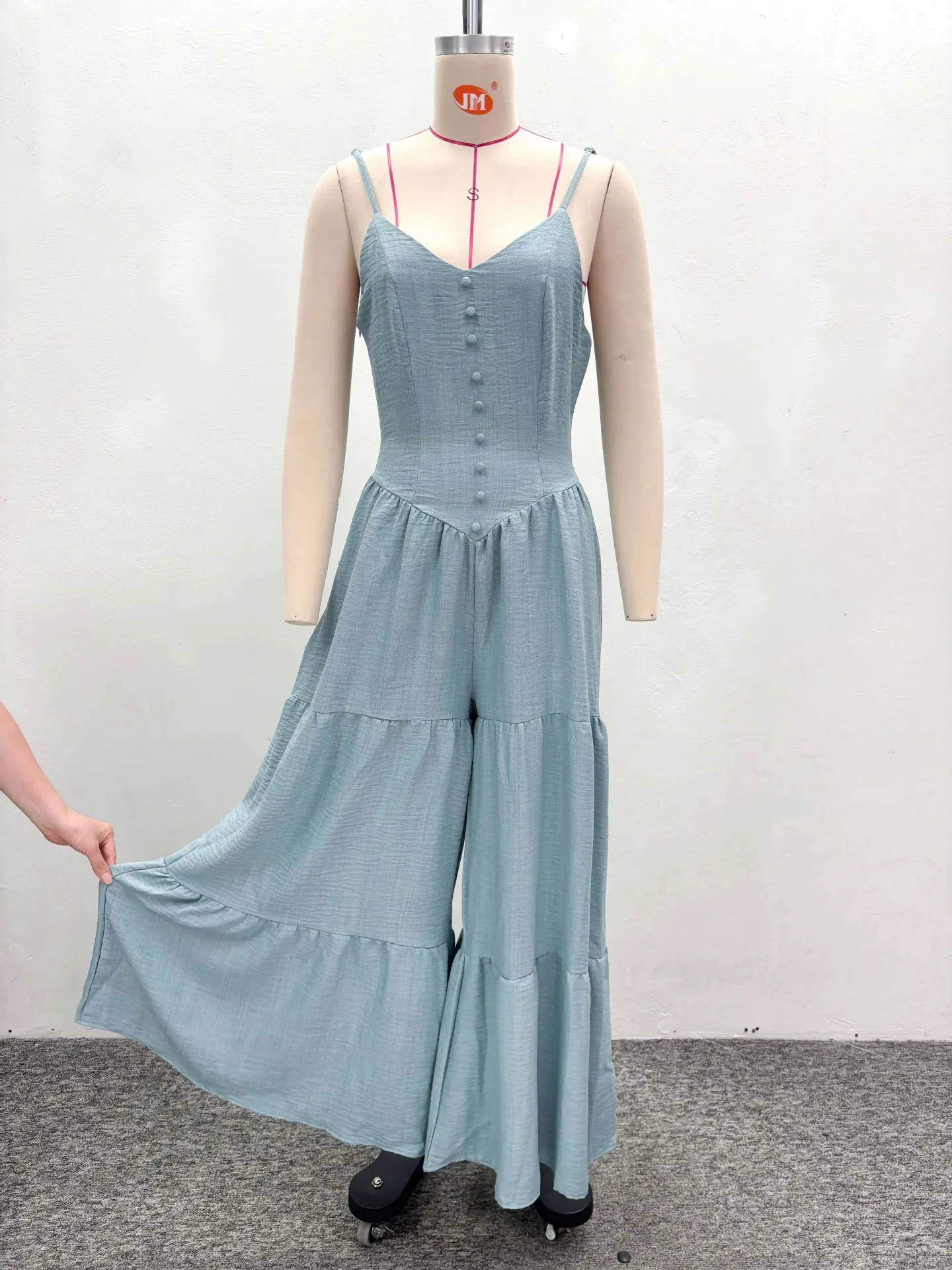 جمبسوت نسائي سادة رومبير عميق على شكل حرف V بدون أكمام خصر إمبراطوري كامل الطول مستقيم مستقيم فضفاض ملابس الشارع لصيف 2025 #5