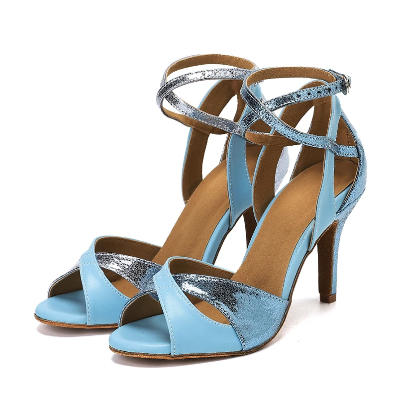 

Venus Lure Custom Blue Dance Shoes Suede Sole in Summer Latin Ballroom Fashionable Dancing Shoes Sandals 8.5CM Heel