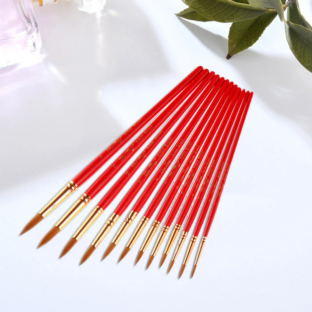 

12Pcs Red Handle Nylon Hair Paint Brush Set Professional Watercolor Oil Acrylic Gouache Artist Paint School Art Supplies