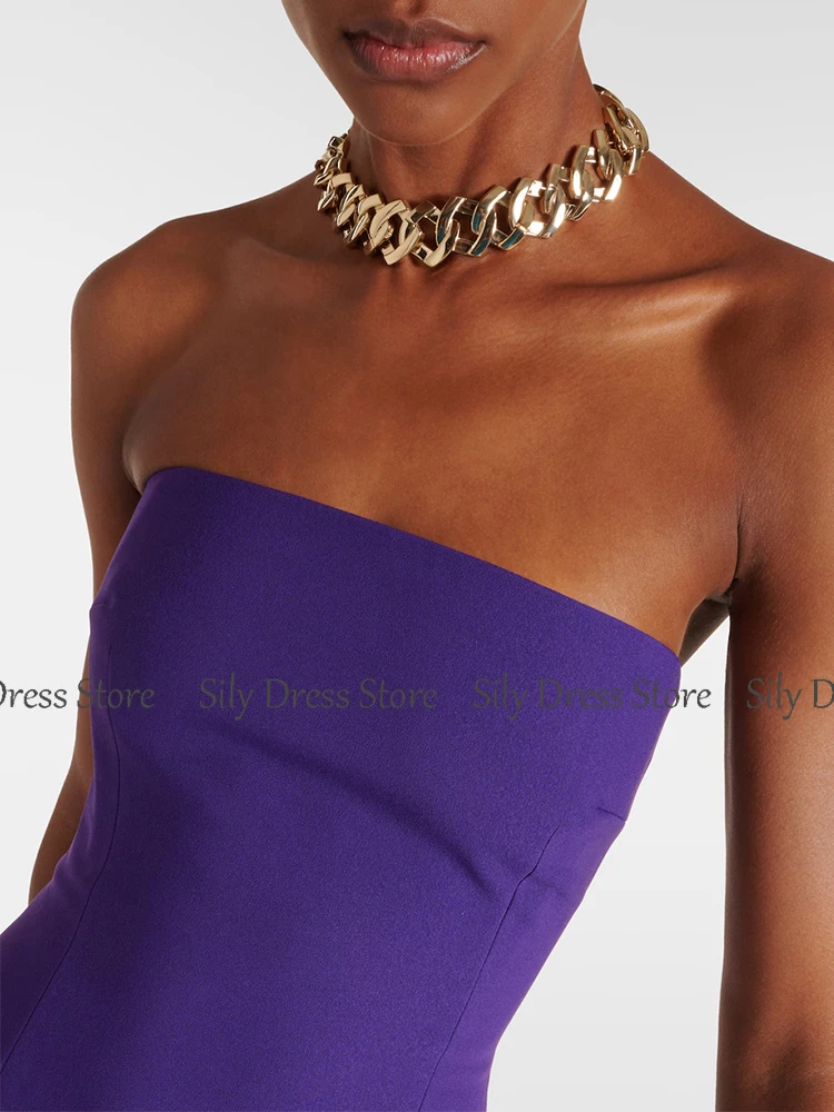Purple Long Evening Dresses Satin&Jersey A-line Formal Party Dress Strapless Split Ruched Valentine\'s Day Gown 2024