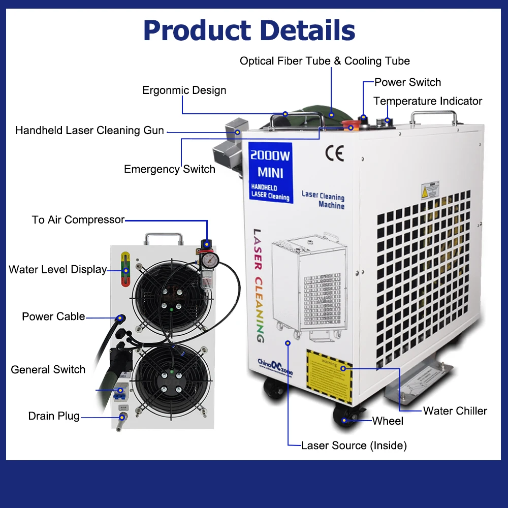 2000W Fiber Laser Cleaning Machine Rust Oil Paint Removal Cleaning for Metal Stone Graffiti Laser Cleaner Scaning Width 300mm